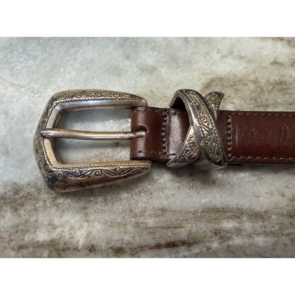 1990s Brighton Womens S Brown Leather Belt Silver XS And Diamond Concho Western - Picture 2 of 15